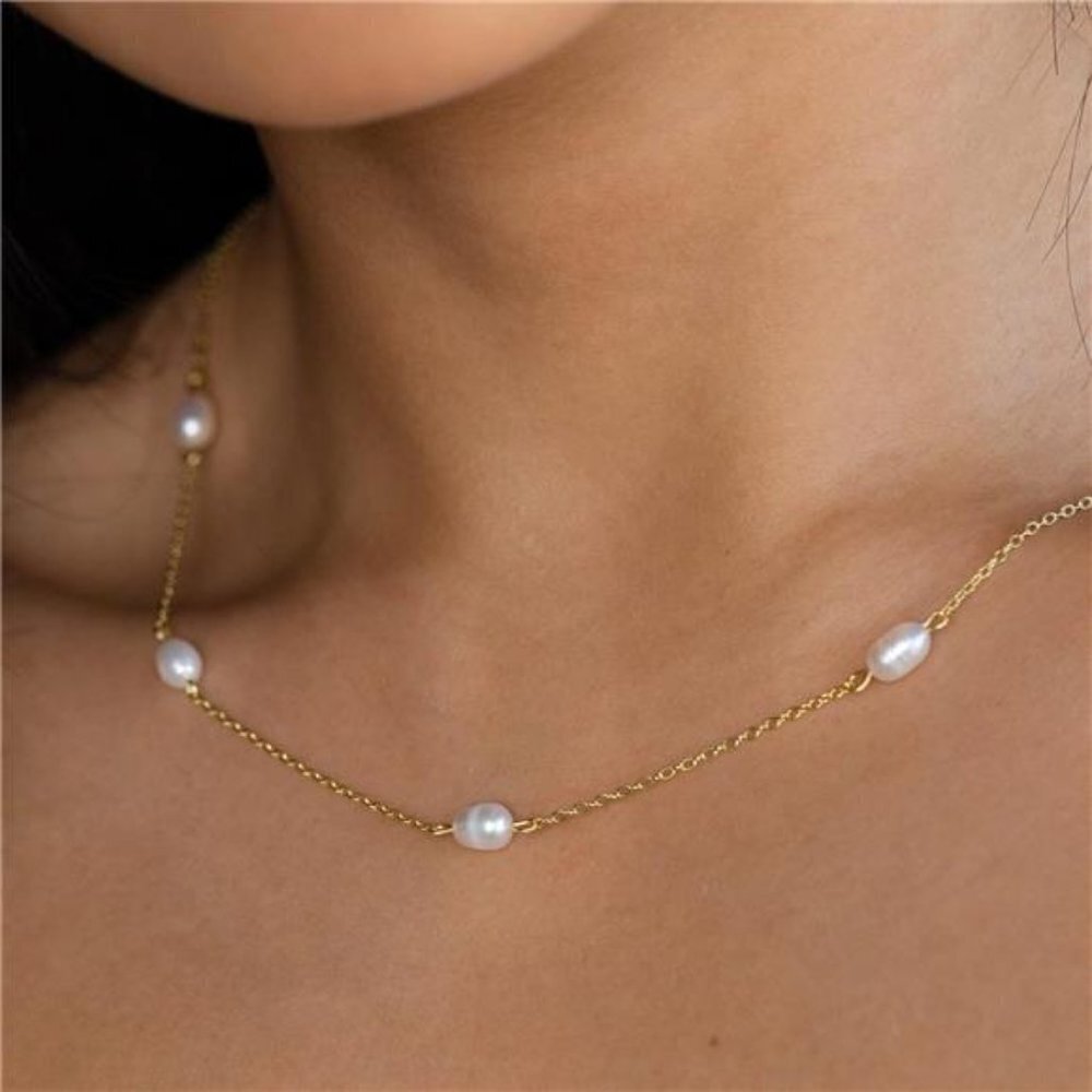 18K Gold Freshwater Pearl Necklace Everyday Jewelry for Women NWT $30